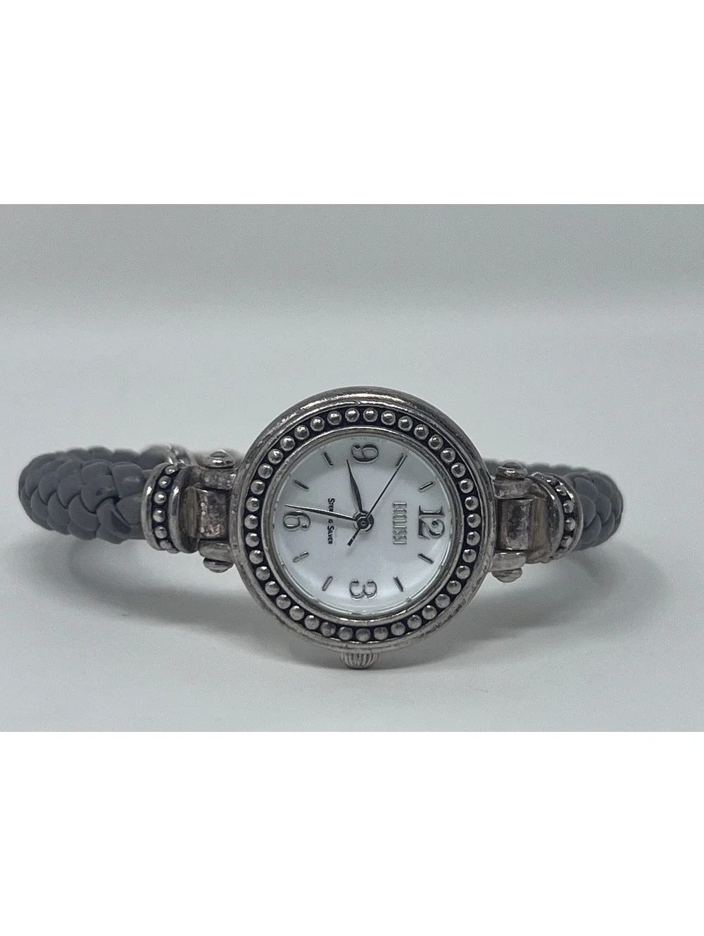 Ecclissi Sterling Silver Quartz Analog Women's Wristwatch Gray Leather Band